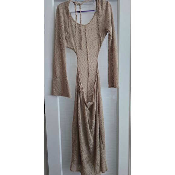 Storm Reid x‎ Pacsun Long Sleeve Knit Dress Swim Cover-up Beige Size Medium - Picture 3 of 9
